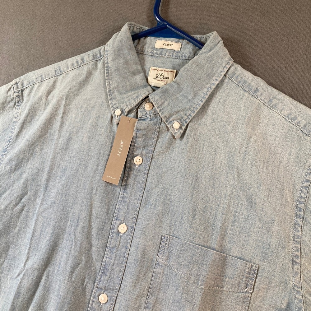 NEW J Crew Men Med Tall Organic Cotton Chambray Classic Fit Shirt Light Blue NWT